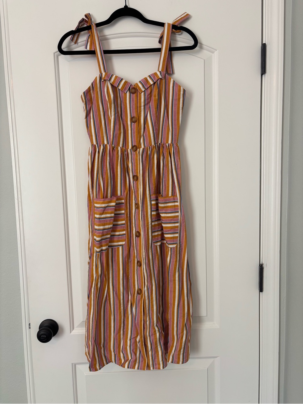 NWOT Hem & Thread Striped Button-Front Midi Dress in Mustard & Pink